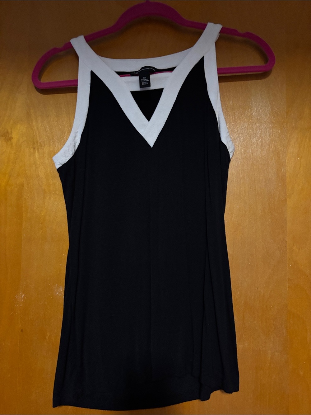 INC International Concepts Black Tank with White V-Neck Trim